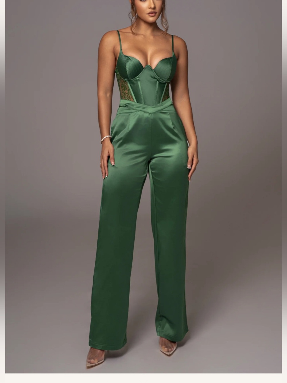 JLUXLABEL Green Joana Cutout Satin Trousers
